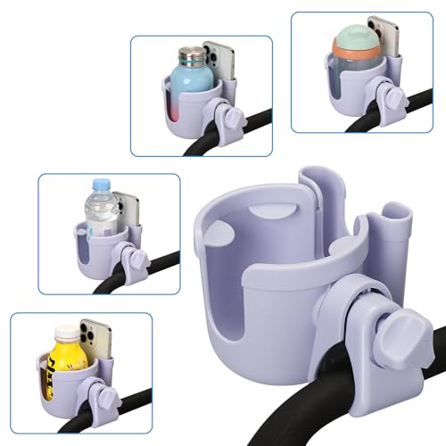 Accmor Stroller Cup Holder with Phone Holder, Bike Cup Holder, Walker Scooter Wheelchair Cup Holder Attachment, Universal Cup Holder for Uppababy Graco Strollers - color: All Orchid Purple