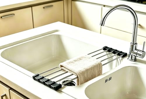 Ahyuan Roll up Dish Drying Rack Over The Sink Kitchen Roll up Sink Drying Rack Portable Dish Drainer Foldable Dish Drying Rack (Black, 17.8''X3.7'') - color: Black, size: Rectangle 17.8 inches x 3.7 inches