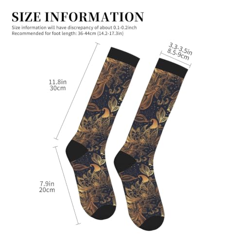 Compression Socks Knee High Circulation Support Socks For Women Men Athletic Running Hiking Cycling - color: Gold Paisley