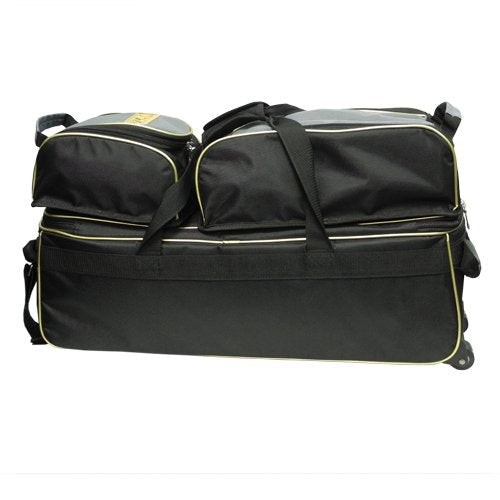 Pyramid Path Triple Tote Roller Plus Bowling Bag with Detachable Shoe Bag (Fits US Mens Size 15), Accessory and Side Pocket, Lightweight Travel Design - color: Black/Gold/Grey 24K Edition