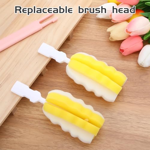 4Pcs Bottle Brush Sponge, Cup Water Bottle Sponge Brush Cleaner(4Pcs+2Head) - color: Multicolor(4pcs+2 Heads)