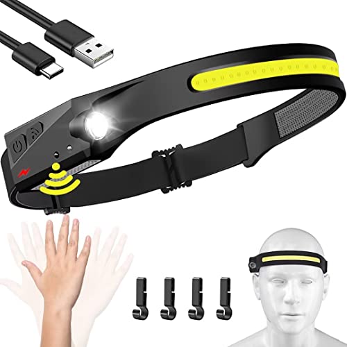 Headlamp Rechargeable, 230° Wide Beam Head Lamp LED with Motion Sensor for Adults - Camping Accessories Gear, Waterproof Head Light Flashlight for Hiking, Running, Repairing, Fishing, Cycling - size: 1 Pack