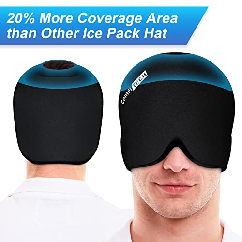 ComfiTECH Head Ice Pack Wrap Cold Cap Cooling Gel Hat, Black, L - size: Large, style: Black