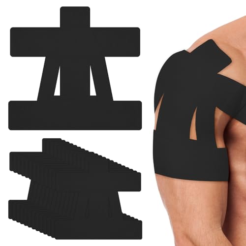 12Pcs Precut Shoulder Kinesiology Tape, Sports Muscle Support Tape Black - color: Black