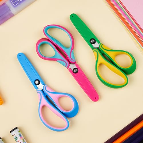 Kids Safety Scissors Ages 5-12 for School, 6" Soft Comfort Grip 3-Pack