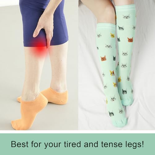Junely Compression Socks for Women Knee High Stockings Funny Cute - color: A06blue Cat