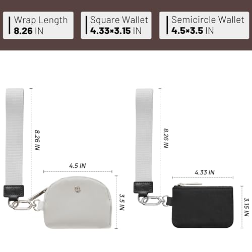 Keychain Wallet Mini Zip Around Wristlet Wallets for Women Detachable Dual Pouch Wristlet Portable Coin Purse Small Wallets - color: Black+Grey