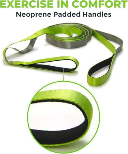 Physical Therapy Yoga Stretch Strap with 12 Loops, 1 Inch Wide, 8 Ft Long - color: Green/Grey