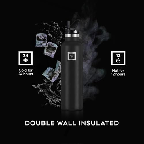 IRON °FLASK 24 oz Narrow Mouth Water Bottle with Straw - color: Midnight Black