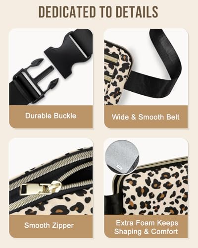 Capolo Fanny Packs for Women 4 Zip Pocket Crossbody Belt Bag Waist Bags - color: Leopard, size: Medium