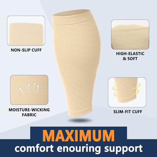 CTHH Calf Compression Sleeve for Men & Women Footless Compression Socks - color: Beige