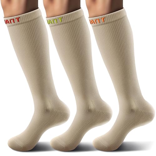 BULLIANT Men's Cushioned Compression Knee High Sports Recovery Socks 3Pack - color: 3pairs-nude7958, size: Small-Medium