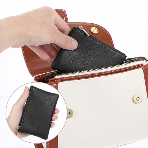 10 Pcs Coin Purse Portable PU Leather Coin Purse Pouch Mini Card Holder Wallet with Zipper Small Change Bag for Women Men Credit Card Folded Bills ID Key Headset Lipstick - color: Black