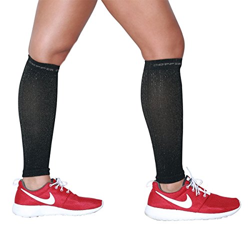 Canidae PURE Calf Sleeves - #1 Compression Leg Sleeve for Runners - Men and Women Shin Sleeves - color: Black with Copper Yarn, size: Large/X-Large