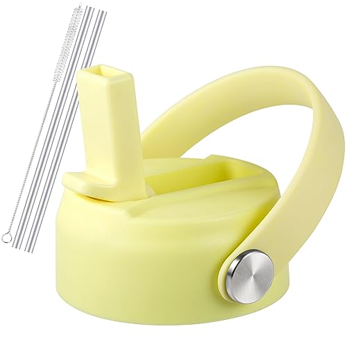 RRegeny Straw Lid for Hydro Flask Wide Mouth 32 40 oz, Straw Lids with Flexible Handle and Straws Compatible with HydroFlask, Replacement Sports Flex Cap Wide Mouth Top 32 40 oz - color: Warm Yellow