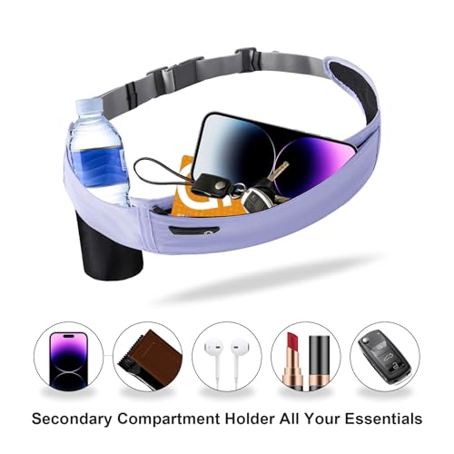 Running Hydration Belt with Water Bottle Holder for Men Women, Bounce-Free Phone Storage Waist Pack, Reflective Adjustable Marathon Belt for Jogging Trail Running,Fits All Phones(Blue) - color: Blue