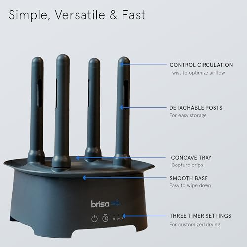 Brisa Rack: Powered Drying for reusables Water Bottles, Bags, and containers - Heated Air Drying Technology - Fast Drying Rack Appliance - Modernize eco-Living- Gray - color: Gray