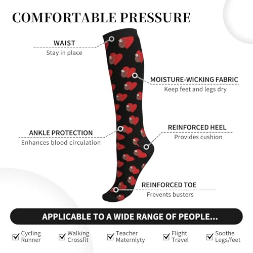 Compression Socks Women Knee High Support Circulation Stockings for Running Cycling Flying - color: Sloth Love