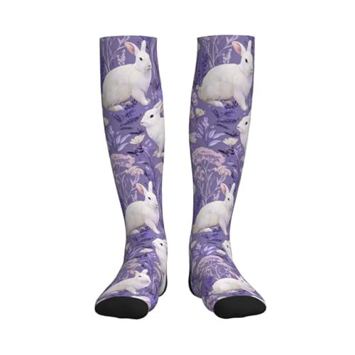 Cute Compression Socks Knee High Support Stockings Women Men - color: Rabbit Purple1