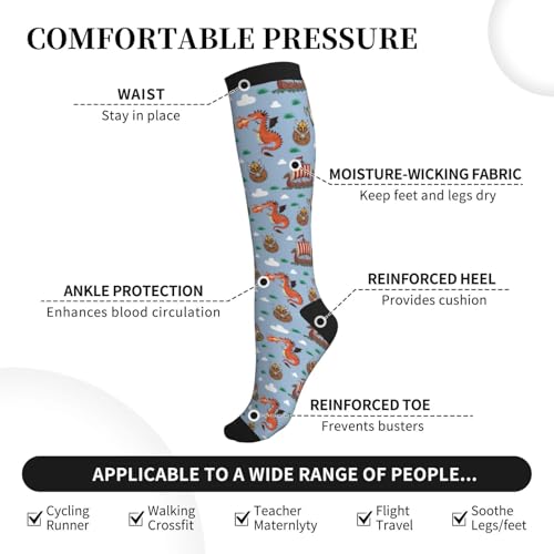 Compression Socks Women Knee High Support Circulation Stockings for Running Cycling Flying - color: Vikings