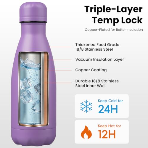 Konokyo 12 oz Insulated Stainless Steel Water Bottle, Lavender - color: Lavender, size: 12 Ounces