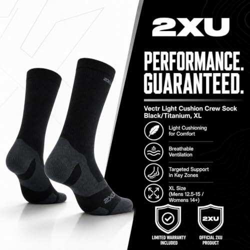 2XU unisex-adult Vectr Full Length Sock - color: Black/Titanium, size: Medium
