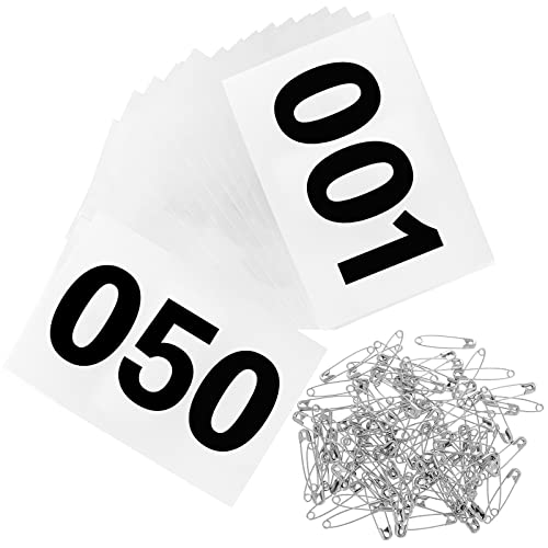 Running Bibs Race Competitor Numbers Waterproof Runners Race Numbers with Safety Pins for Marathon Races Events 5.9" x 7.9" - style: Number 001-050