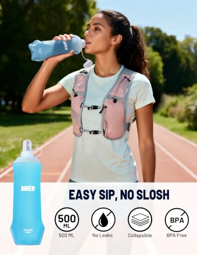 MIER Running Hydration Vest for Women Men, 500ml Soft Flask & Phone Holder - color: Pink, size: XSmall/Small