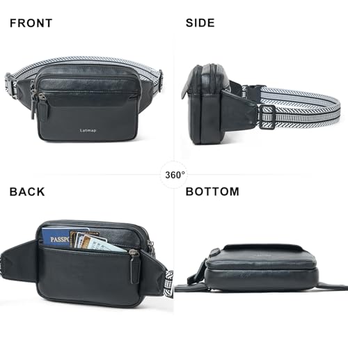 LATMAP 3L Fanny Packs for Women Cross Body Bag Vegan Leather Belt Bag Black - color: Black