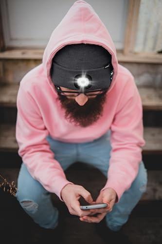 ATNKE LED Lighted Bluetooth Beanie Hat,USB Rechargeable 4 LED Wireless Music Running Headlamp Cap Gift for Men and Women - color: #Gun Gray