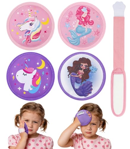 Magic Gel Kids Ice Packs for Boo Boos with Extra Adjustable Strap, 4 Pack Cute Mini Gel Ice Pack for Kids, Small Handheld Ice Packs, Hot Cold Therapy for Head Knee Elbow Bump Bruise- Mermaid & Unicorn - style: Mermaid & Unicorn