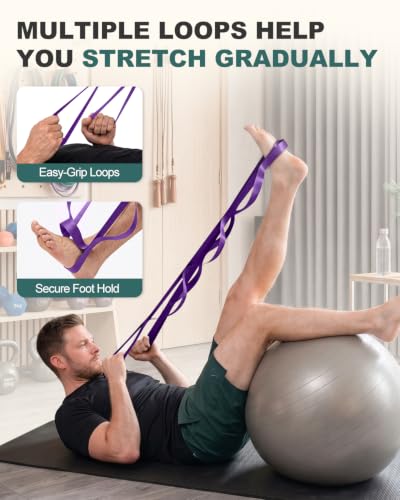 Trideer Stretching Strap with Loops, Yoga Strap, Stretch Bands for Exercise - color: Purple/75"x1"