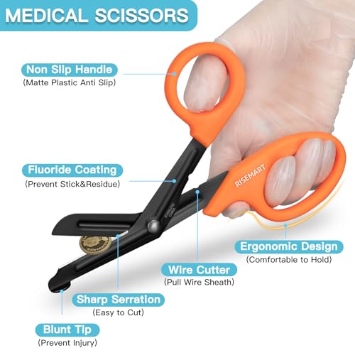RISEMART 2 Pack Trauma Shears 7.5 Inches Stainless Steel Bandage Scissors - color: Green+orange