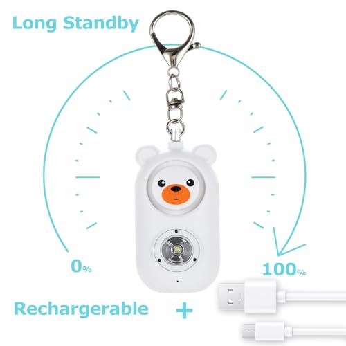 130dB Rechargable Personal Safety Alarm for Women, Safe Alarm Protection Keychain with Strobe Light, Security Siren Self Defense for Students, Girls - color: White