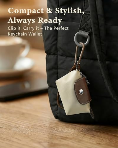 Wuflyover Coin Purse for Women, Mini Nylon Change Purse with Keychain, Small Zip Pouch for Coins, Cash, Cards (beige) - color: beige