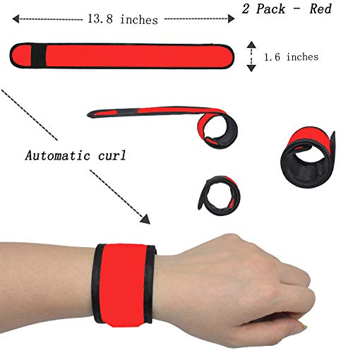 LED Glow Slap Bracelets Light Up Wristbands Flashing Arm Wrist Bands High Visibility Safety Gear Lights for Cycling Walking Running Concert Camping Outdoor Sports, Fits Women Men - color: 2 Pack - Red
