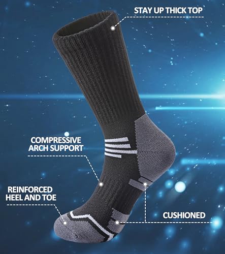 FNOVCO Women's Hiking Walking Running Crew Socks Thick Cushioned Athletic Compression Socks 5 Pairs - color: Black 02, size: 9-11