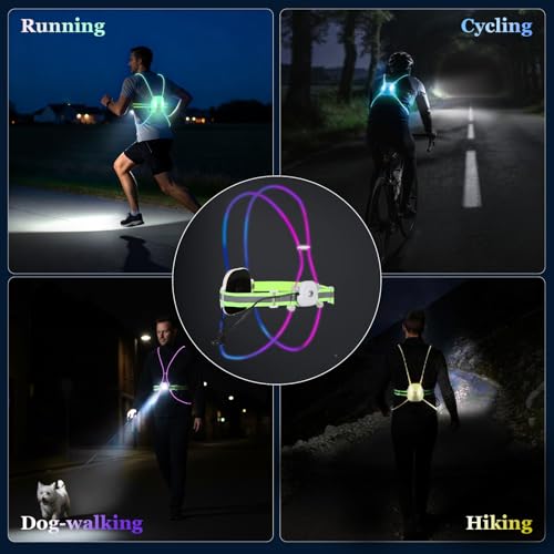 Reflective Running Vest: Rechargeable LED Running Gear with 3 Modes and 7 Colors, Adjustable Running Lights for Runners, Reflective Safety Vest for Night Running
