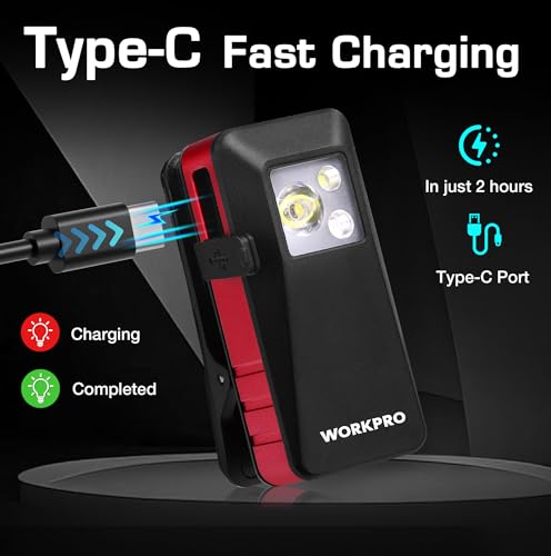 WORKPRO Rechargeable 500 Lumens EDC Flashlight Clip-on Light with 8 Modes - color: Red