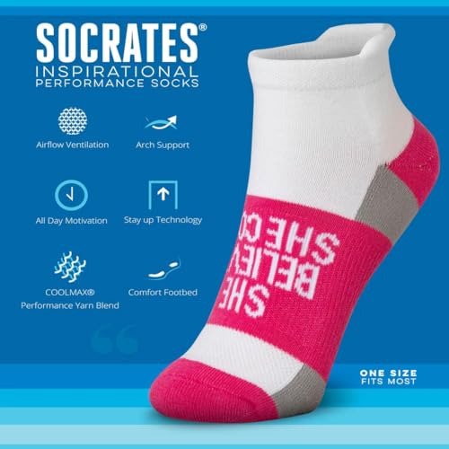 Gone For a Run Motivational Ankle Running Socks - Affirmation Runners Gifts - color: She Believed She Could (Fuchsia)