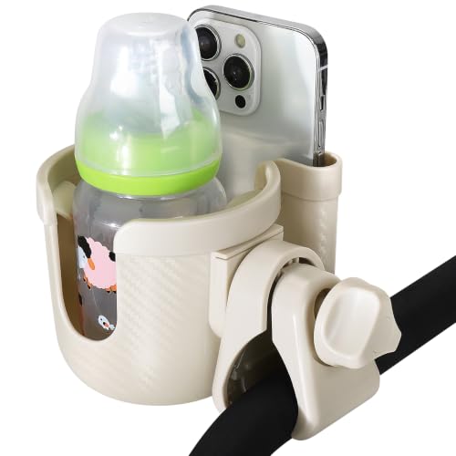 Accmor Stroller Cup Holder with Phone Holder, Bike Cup Holder, Walker Scooter Wheelchair Cup Holder Attachment, Universal Cup Holder for Uppababy Graco Strollers - color: All Off White Carbon Fiber Texture
