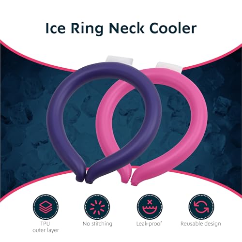 Magic Gel Neck Ring Coolers - Wearable Cooling Ice Pack for Necks - Reusable Cool Body Cooler Tube - Cold Gel Wrap Ice Packs Perfect for Outdoor Use - Pack of 2 - Navy and Pink - color: Navy and Pink