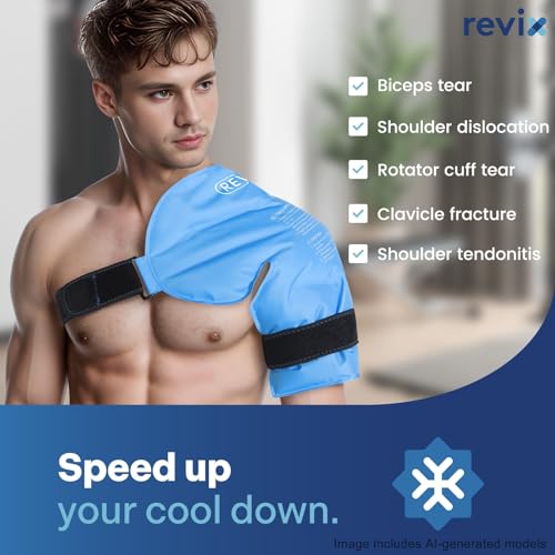 REVIX XL Shoulder Ice Pack Wrap for Rotator Cuff, Reusable Gel Cold Pack - size: XL, style: Blue