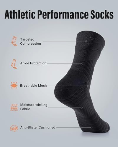 Compression Crew Athletic Socks, 3 Pairs, Performance Socks - color: Black, size: Medium