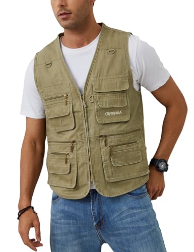 Gihuo Men's Fishing Vest Utility Safari Cargo Fly Vest with Multi Pockets - color: Beige, size: 3X-Large
