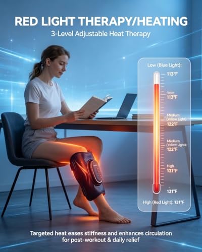 Cordless Calf Massager for Circulation Red Light Therapy for Leg with 3-Level Heating, Vibration and Airbag for Pain Relief Adjustable Temperature