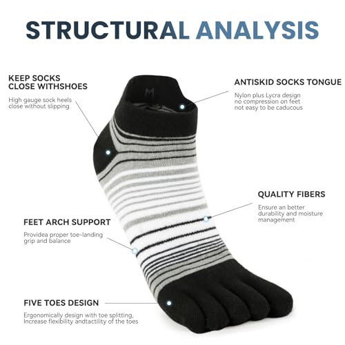 Toe Socks for Men and Women Athletic Running Coolmax Five Finger Ankle/Quarter Socks Breathable Lightweight, 3 Pairs - color: E4110# Striped, size: Small