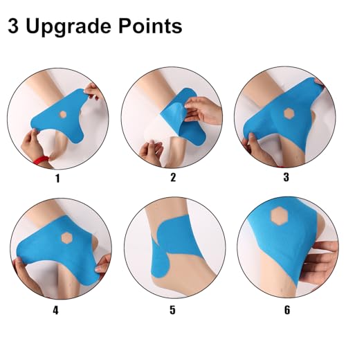 10pcs Precut Kinesiology Tape for Ankle, Elastic Latex-Free Cotton Athletic Tape Strips Waterproof and Breathable Ankle Support Patches for Sports and Training (Blue)