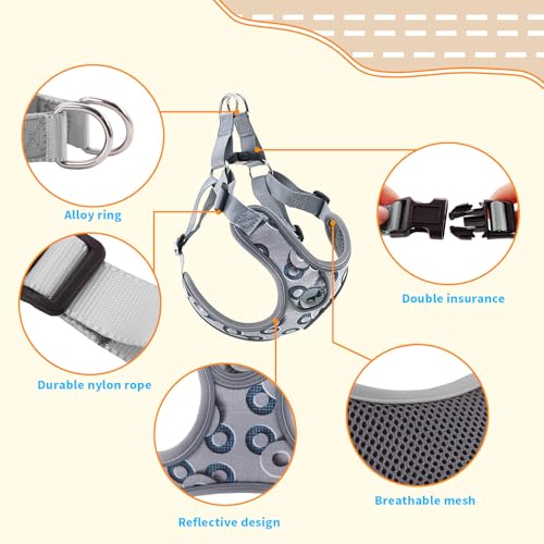 Dog Harness with Leash Set, No Pull Adjustable Step in Pet Vest - color: Gray-2, size: Medium