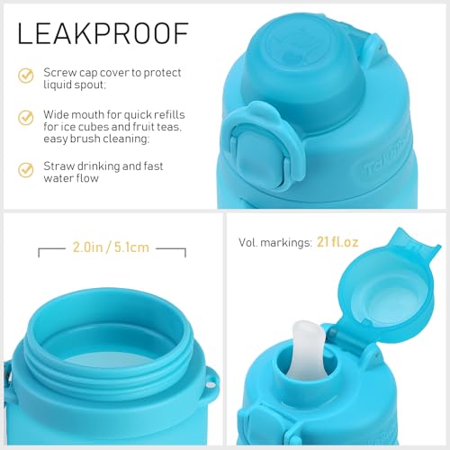 TakeToday Collapsible Water Bottles 21oz (600mL), Foldable Platinum Silicone Travel Water Bottle with Straw & Carry Strap, Leak-Resistant Screw Lid, Wide Mouth, BPA-Free for Hiking, Camping, Travel - color: Ocean Breeze
